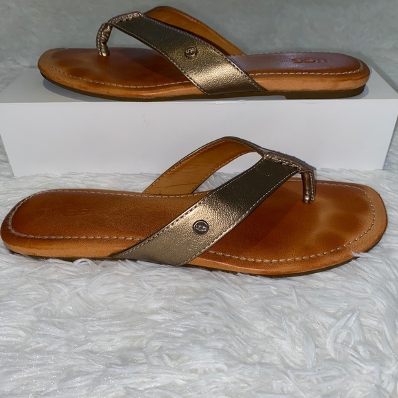 UGG Shoes - Ugg leather gold flip flop sandals in Very Good Condition